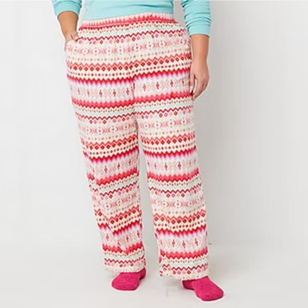 Sleep Chic Faire Isle Nordic Print Fleece PJ Pants and Socks Set Size XL